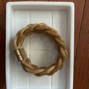 Gold Tone Chunky Braided Woven Mesh Bracelet Magnetic Clasp
